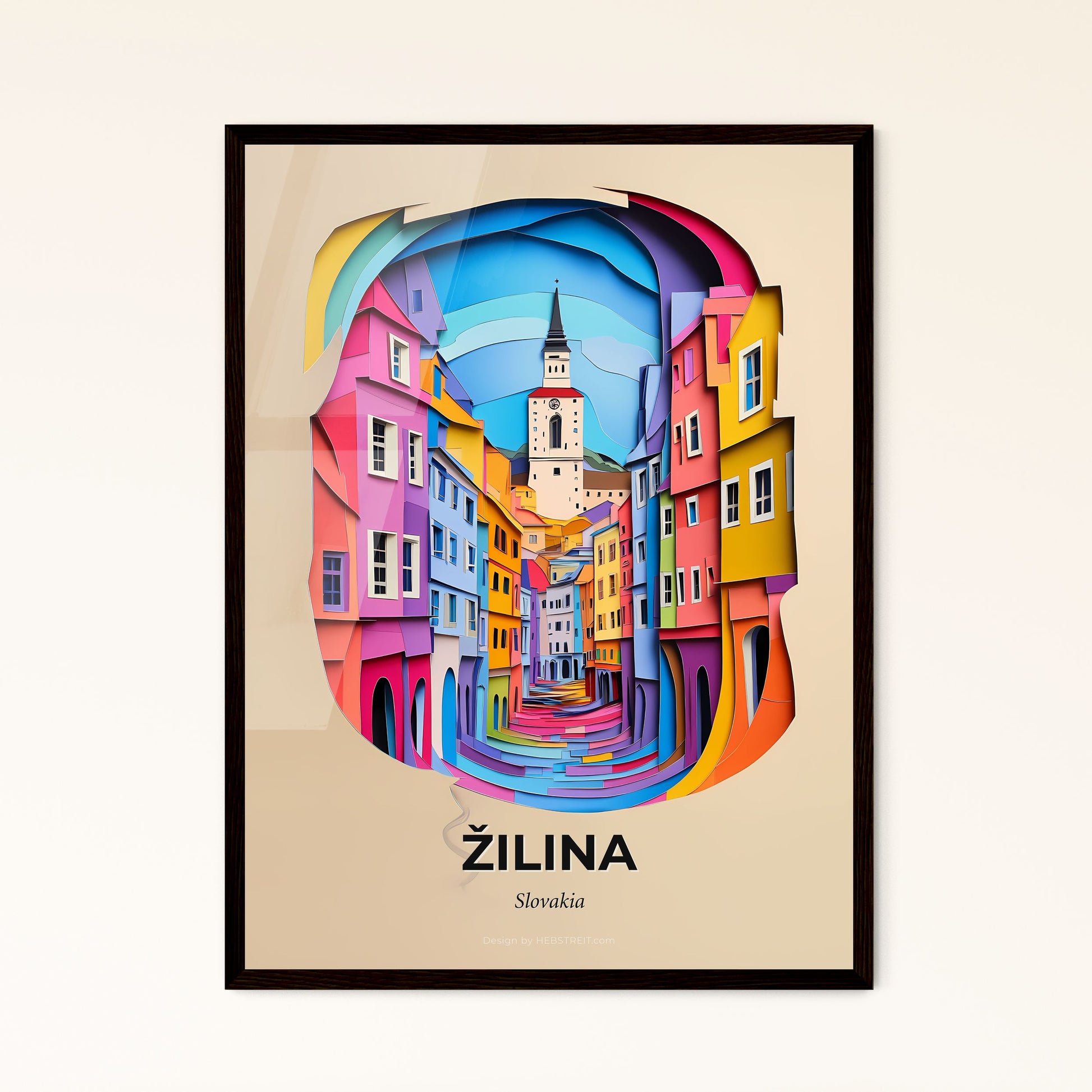 Vivid Žilina, Slovakia - a colorful city street with a clock tower