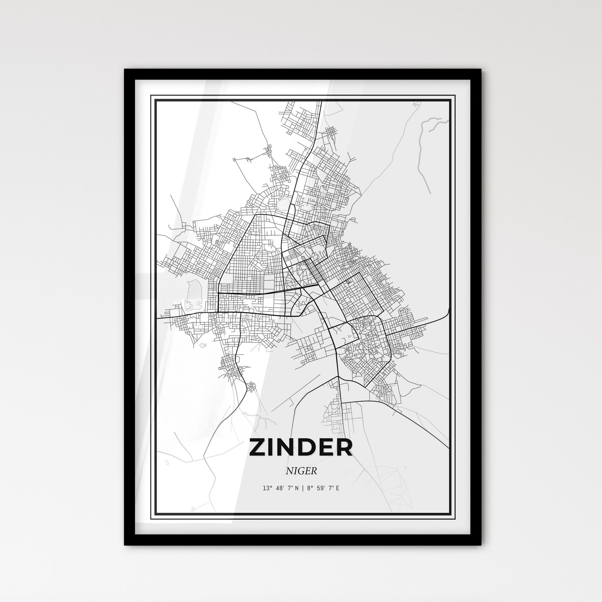 Zinder Niger - Scandinavian Style City Map for Modern Home Decor