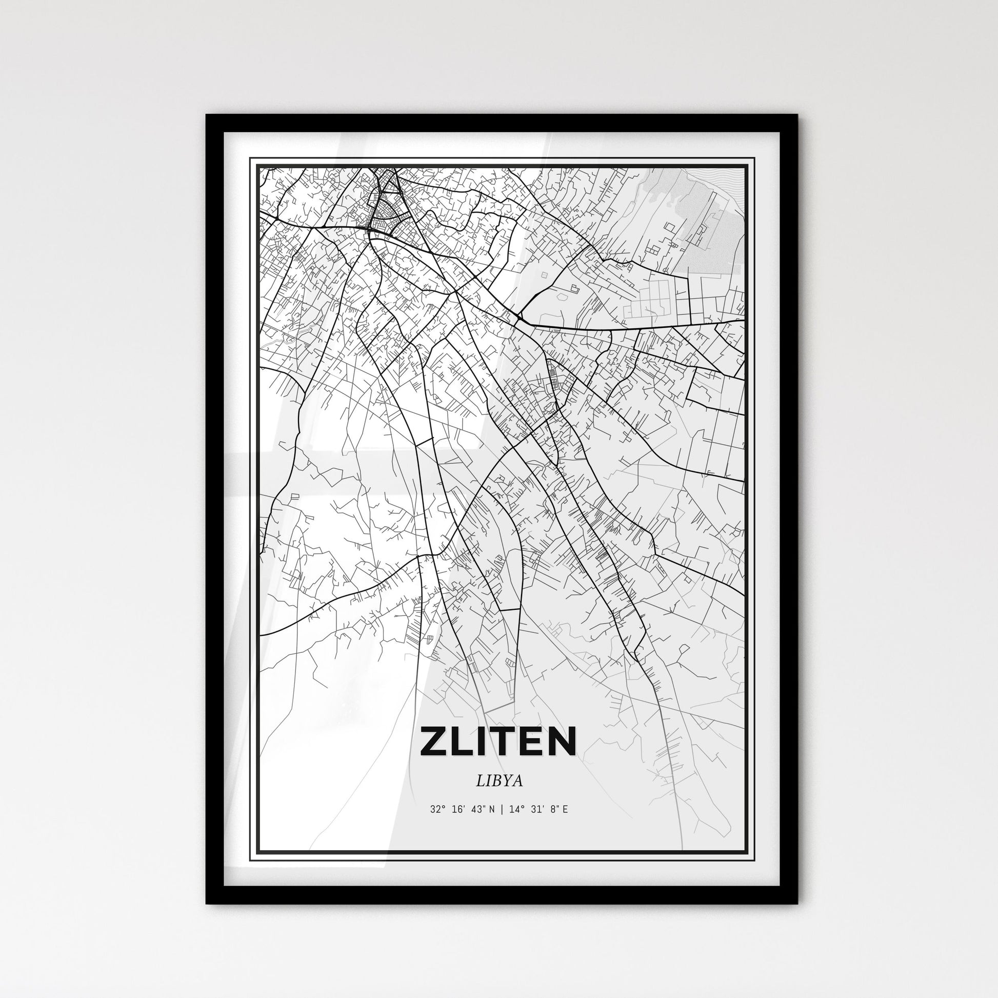 Zliten Libya - Scandinavian Style City Map for Modern Home Decor