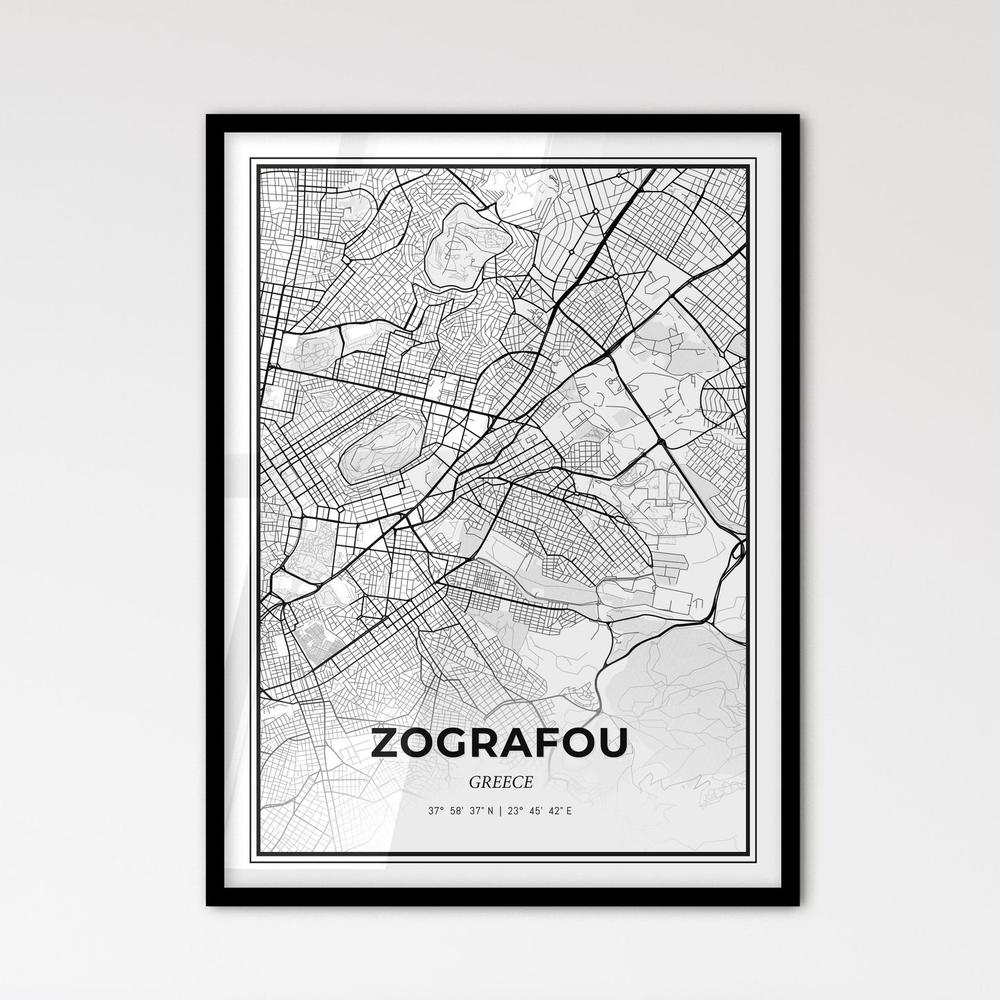 Zografou Greece - Scandinavian Style City Map for Modern Home Decor