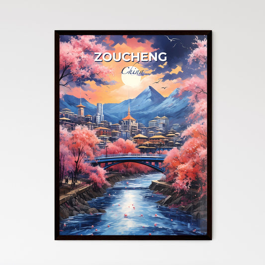 Artistic Zoucheng Cityscape Painting - River Through Vibrant Metropolis Default Title