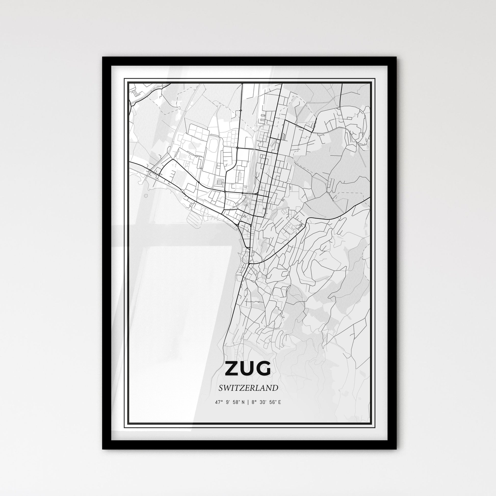 Zug Switzerland - Scandinavian Style City Map for Modern Home Decor