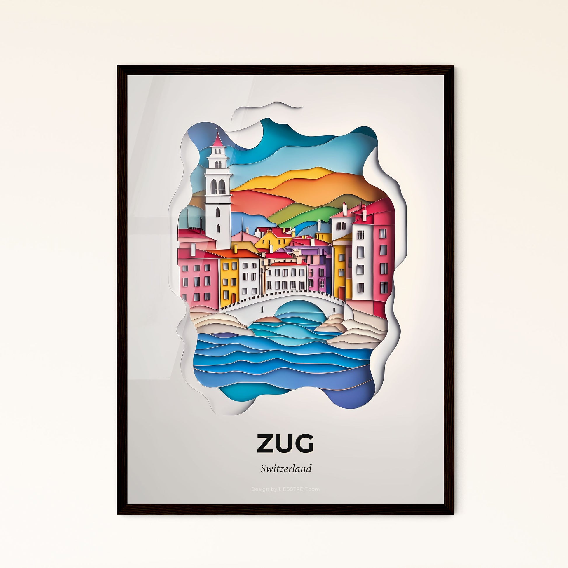 Vivid Zug, Switzerland - a paper cut of a city with a bridge