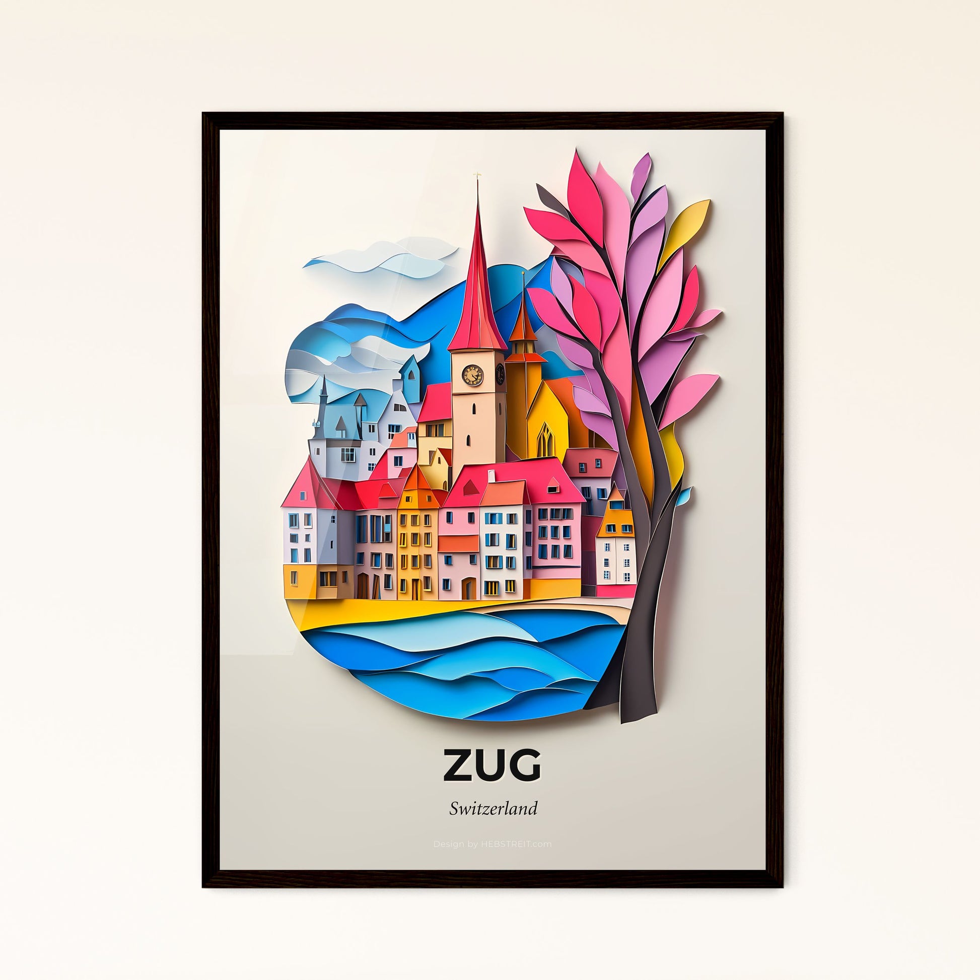 Vivid Zug, Switzerland - a paper cut of a city with a tree