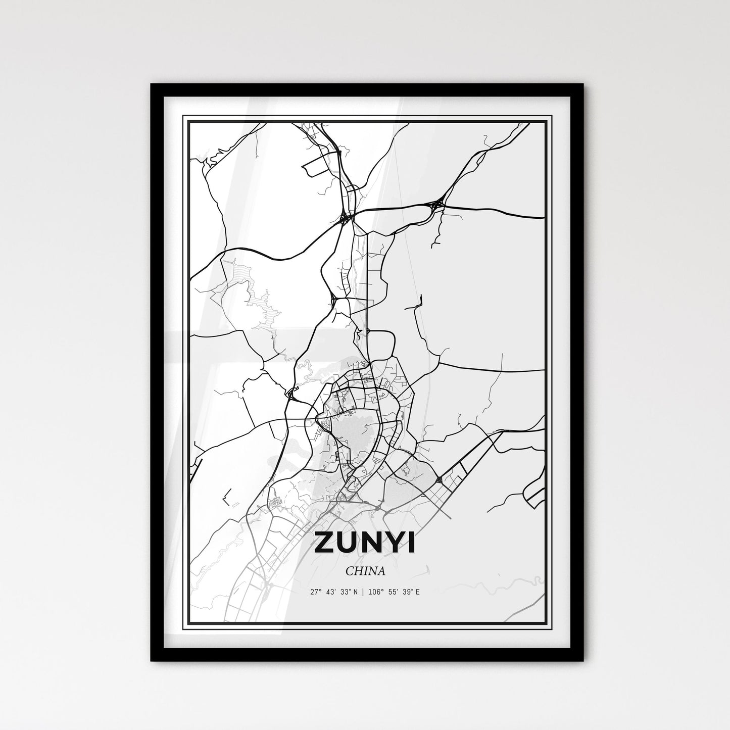 Zunyi China - Scandinavian Style City Map for Modern Home Decor