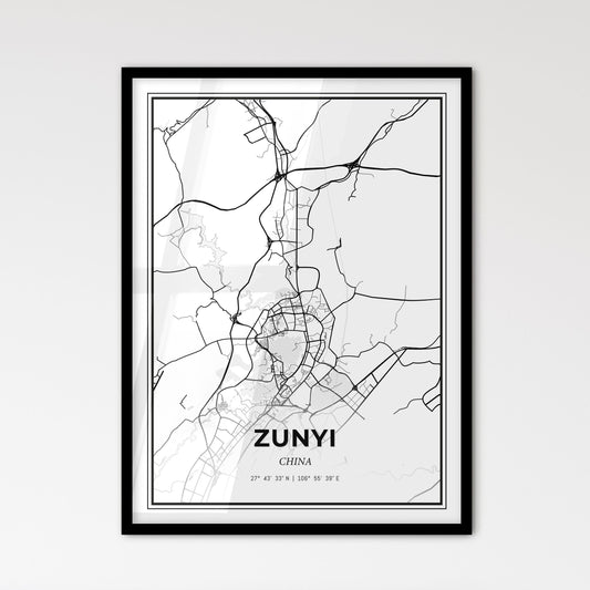 Zunyi China - Scandinavian Style City Map for Modern Home Decor