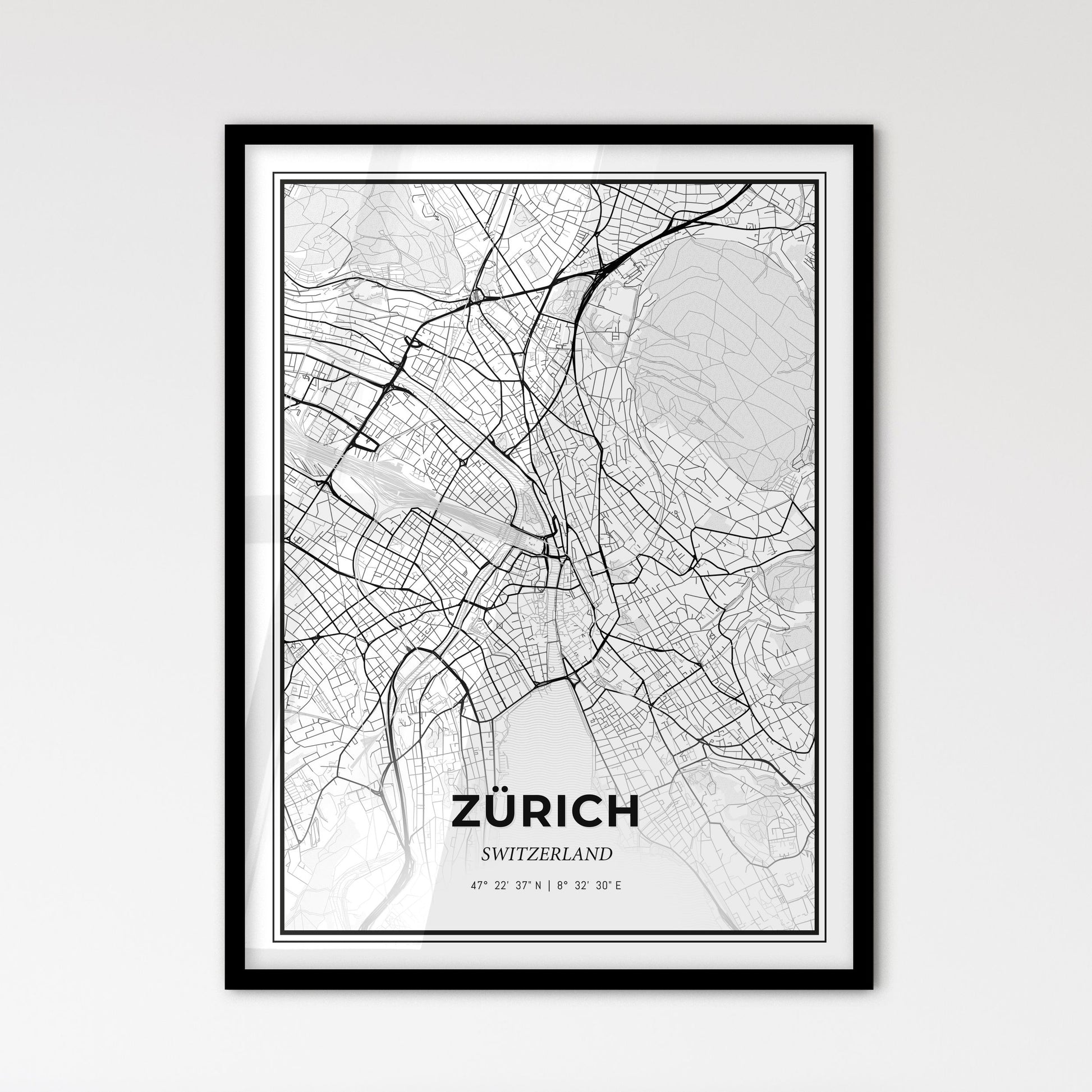 Zürich Switzerland - Scandinavian Style City Map for Modern Home Decor