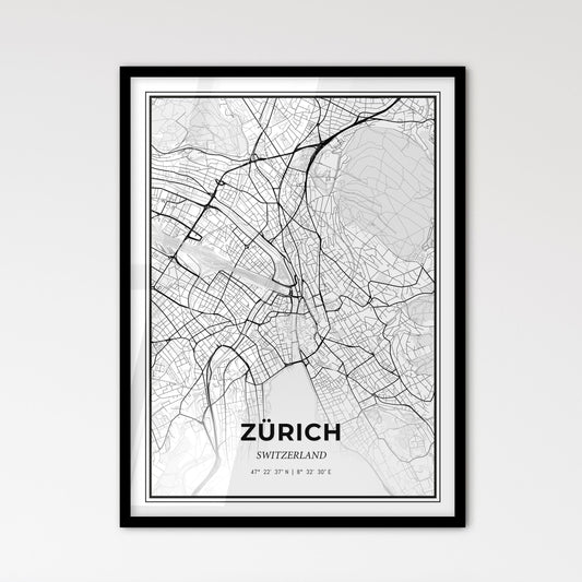 Zürich Switzerland - Scandinavian Style City Map for Modern Home Decor