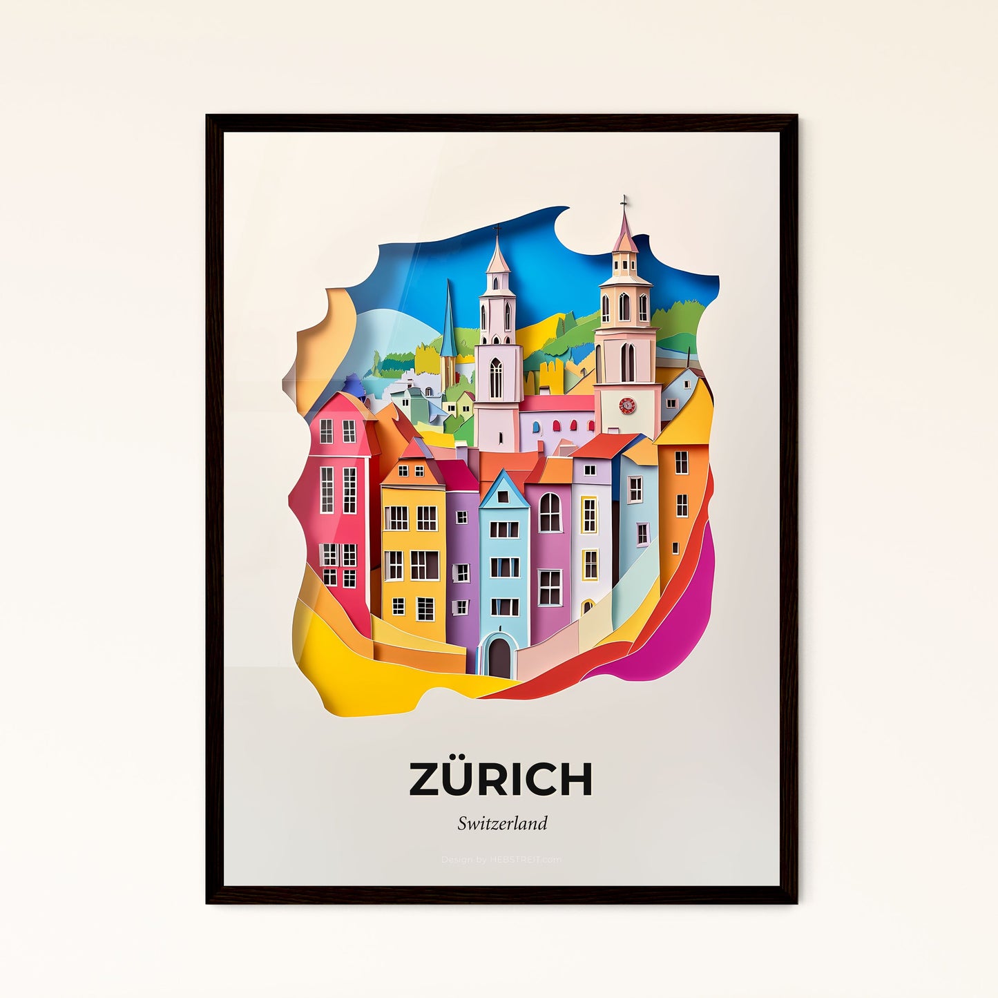 Vivid Zürich, Switzerland - a paper cut of a city with a clock tower