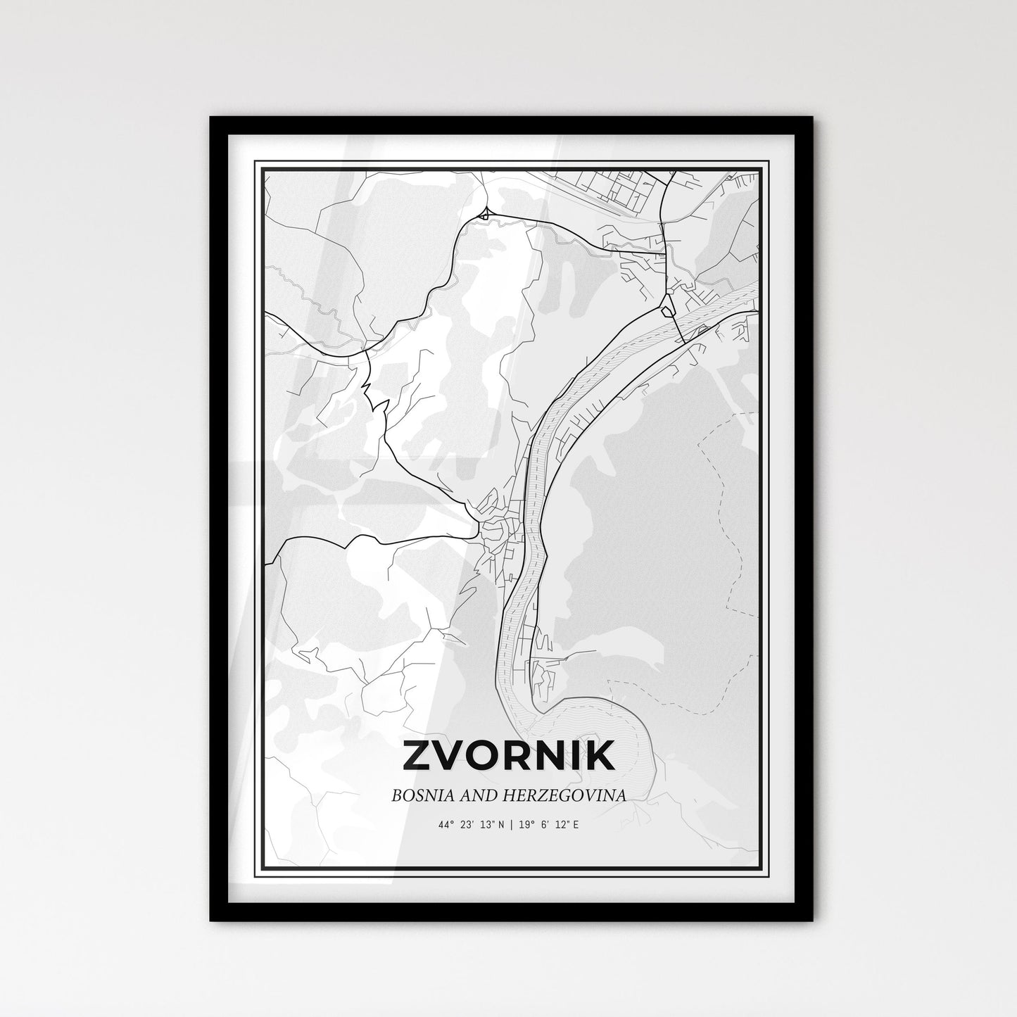 Zvornik Bosnia and Herzegovina - Scandinavian Style City Map for Modern Home Decor