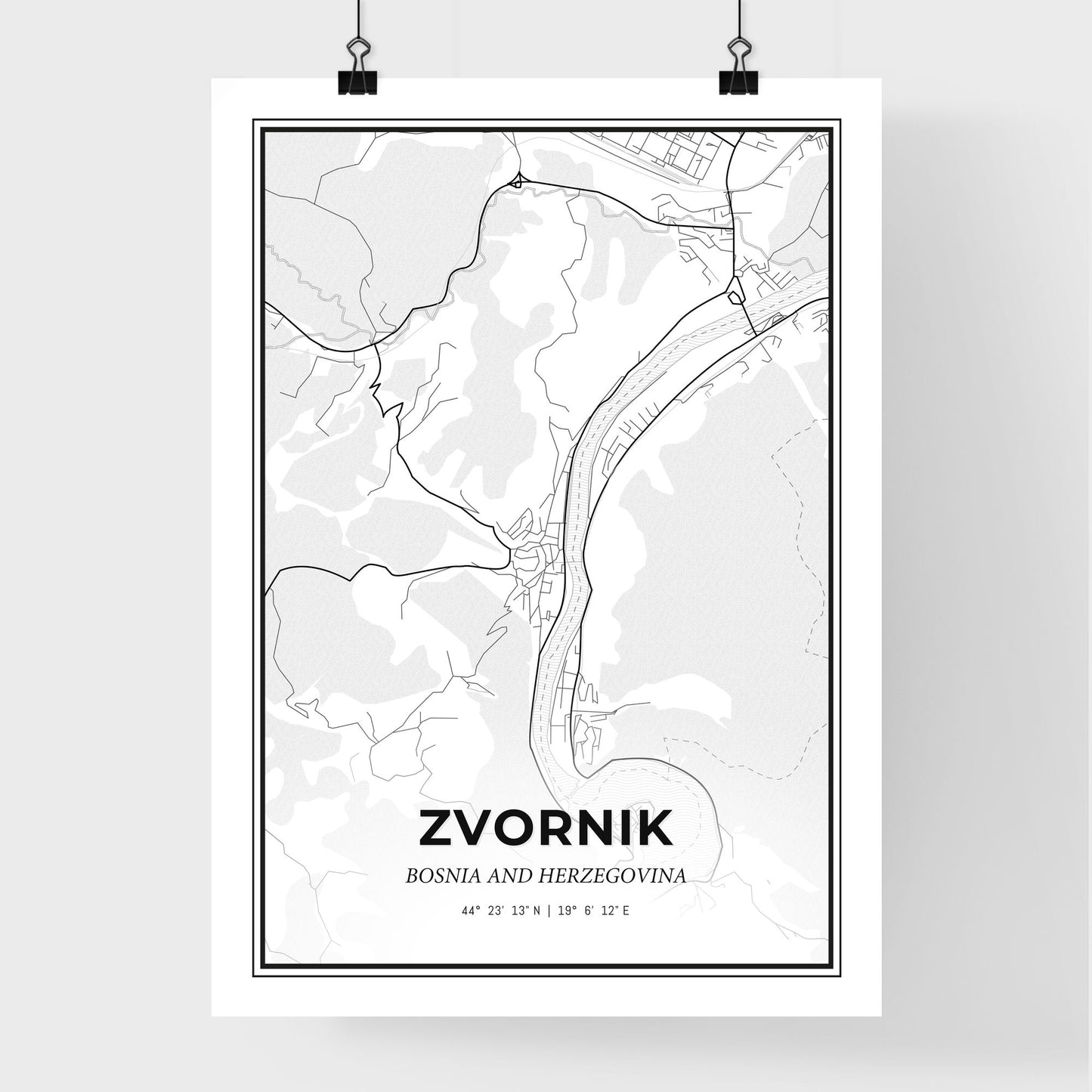 Zvornik Bosnia and Herzegovina - Premium City Map Poster