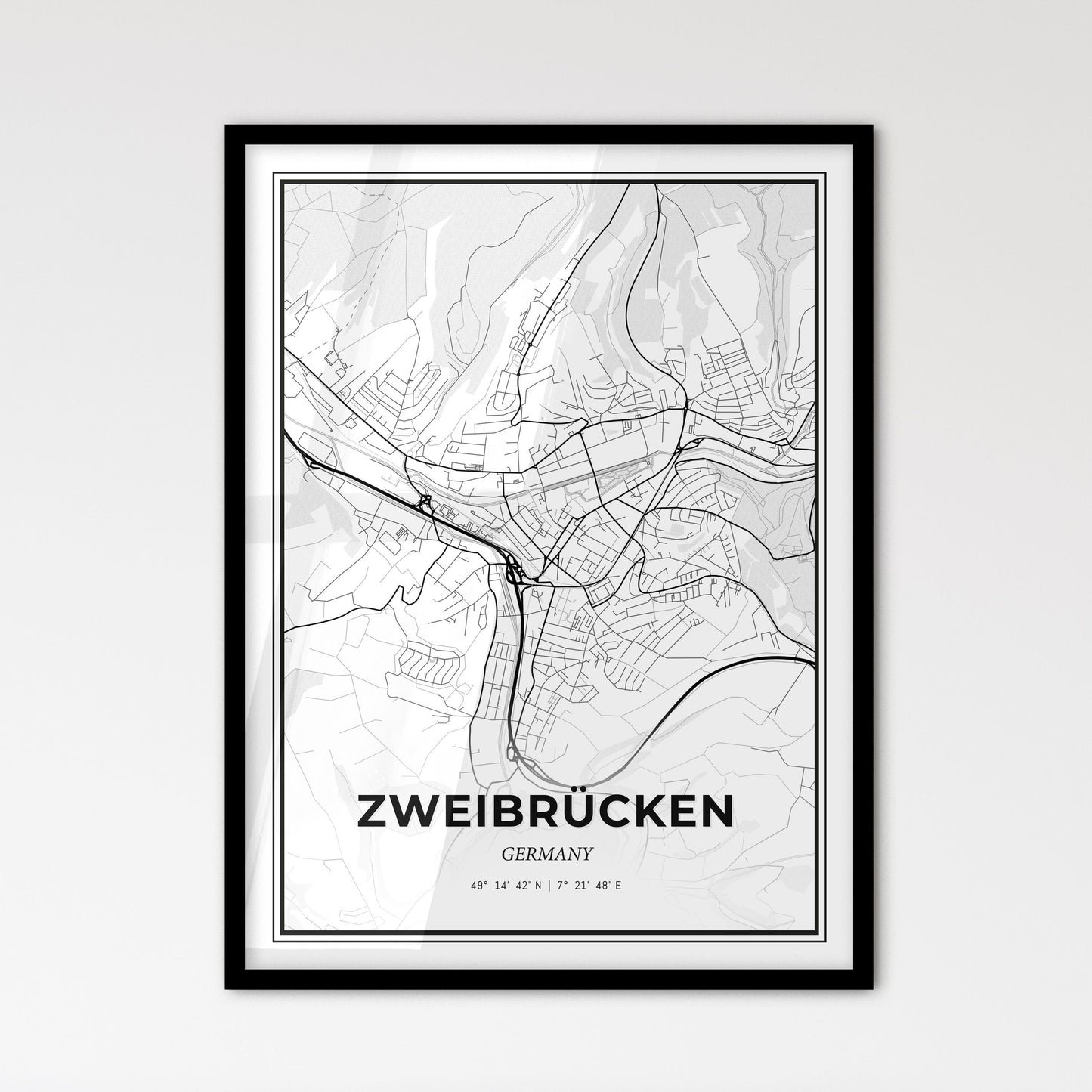 Zweibrucken Germany - Scandinavian Style City Map for Modern Home Decor