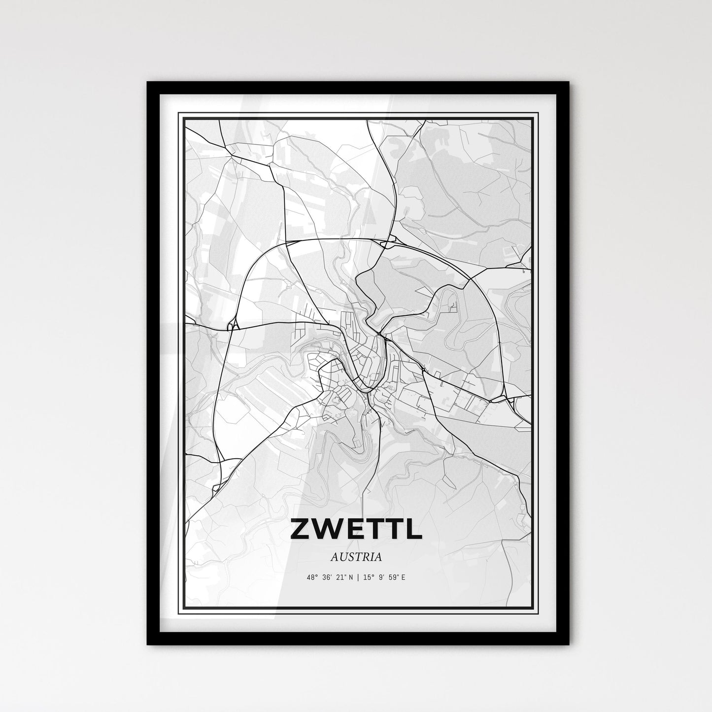 Zwettl Austria - Scandinavian Style City Map for Modern Home Decor