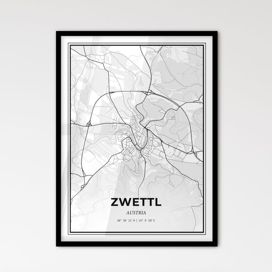 Zwettl Austria - Scandinavian Style City Map for Modern Home Decor