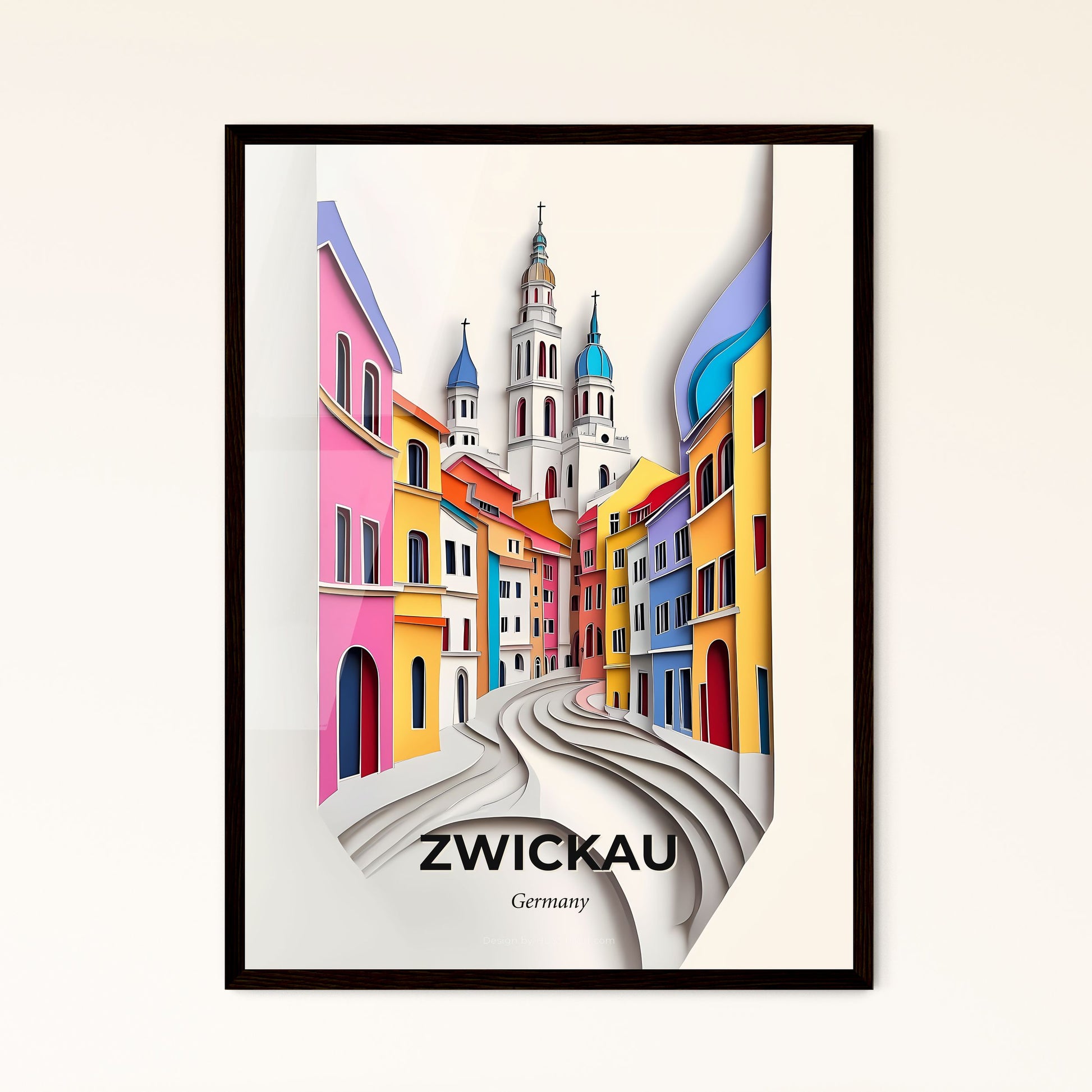 Vivid Zwickau, Germany - a paper cut of a city with a church