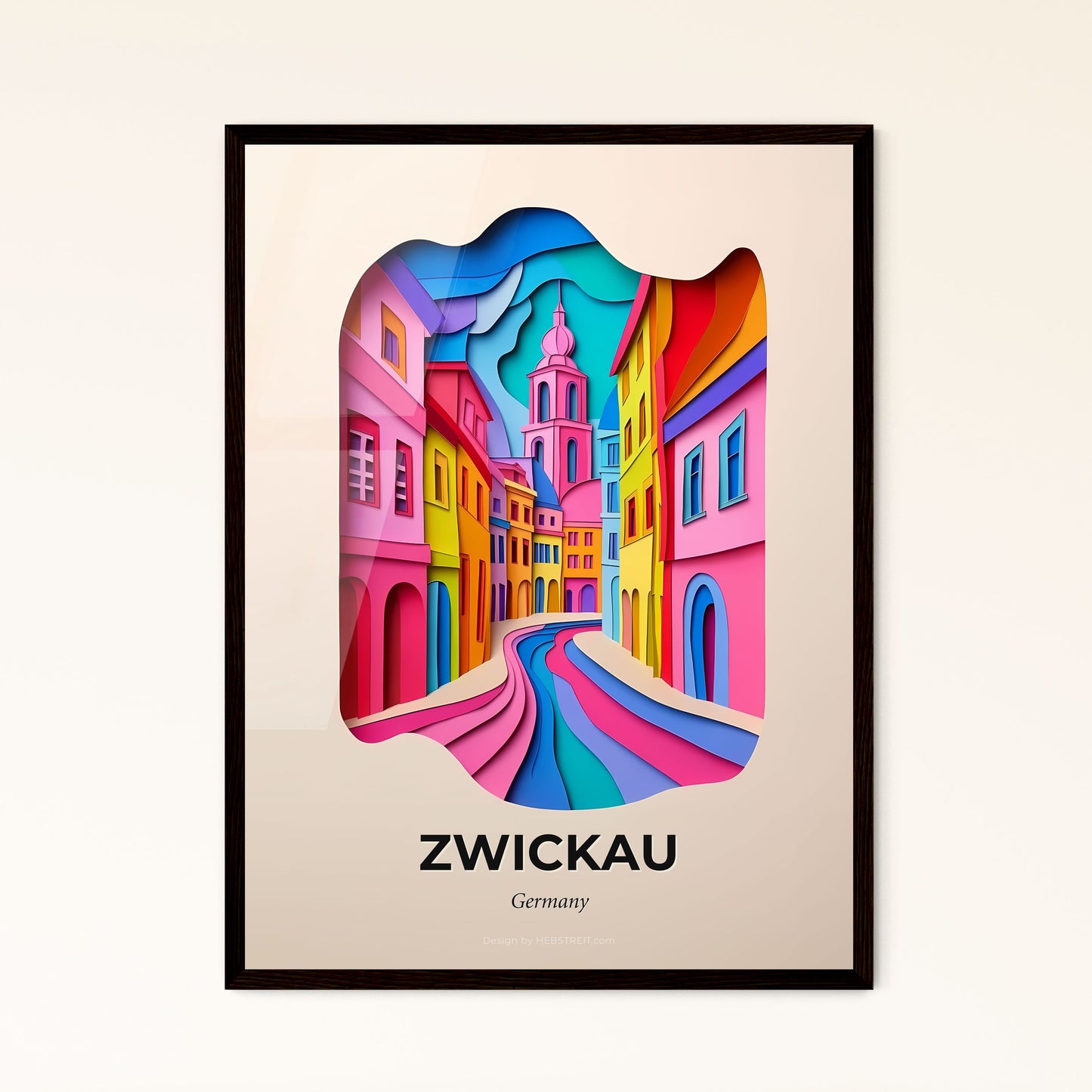 Vivid Zwickau, Germany - a colorful city street with a clock tower