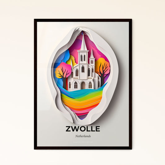 Vivid Zwolle, Netherlands - a paper cut of a church with a rainbow