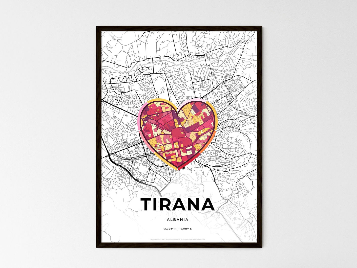 TIRANA ALBANIA minimal art map with a colorful icon. Where it all began, Couple map gift. Style 2