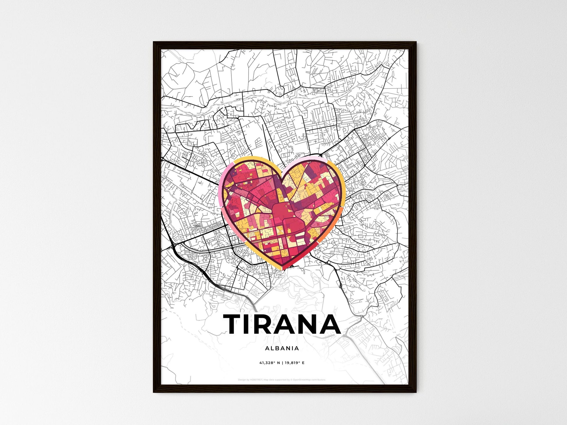 TIRANA ALBANIA minimal art map with a colorful icon. Where it all began, Couple map gift. Style 2