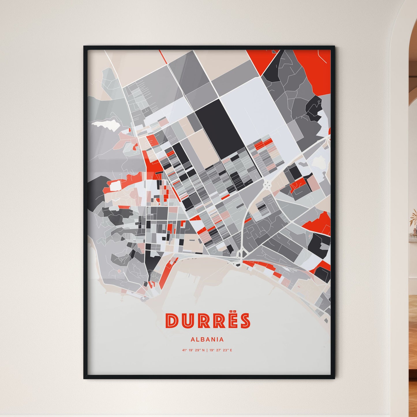 Colorful DURRËS ALBANIA Fine Art Map Modern