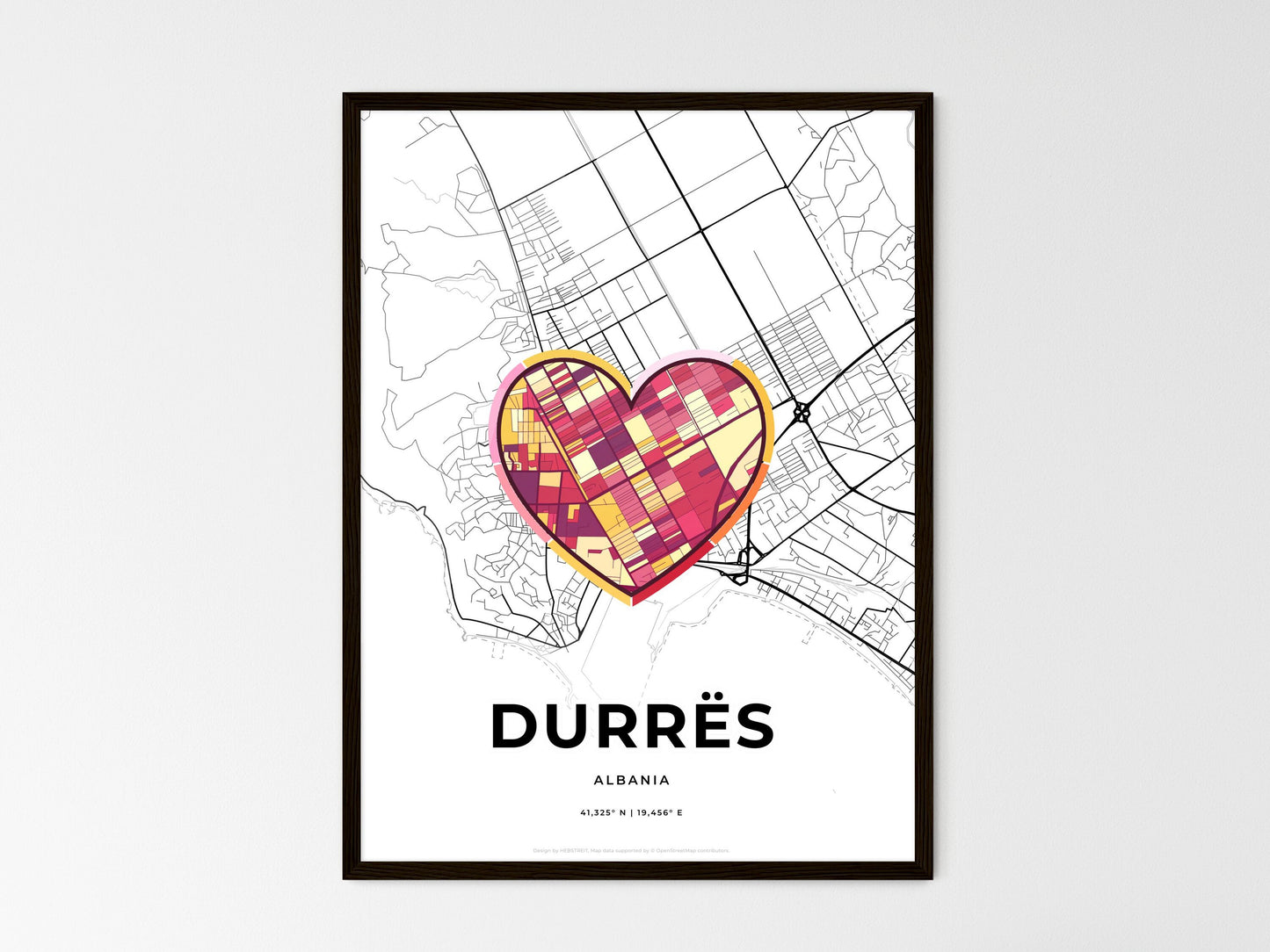 DURRËS ALBANIA minimal art map with a colorful icon. Where it all began, Couple map gift. Style 2