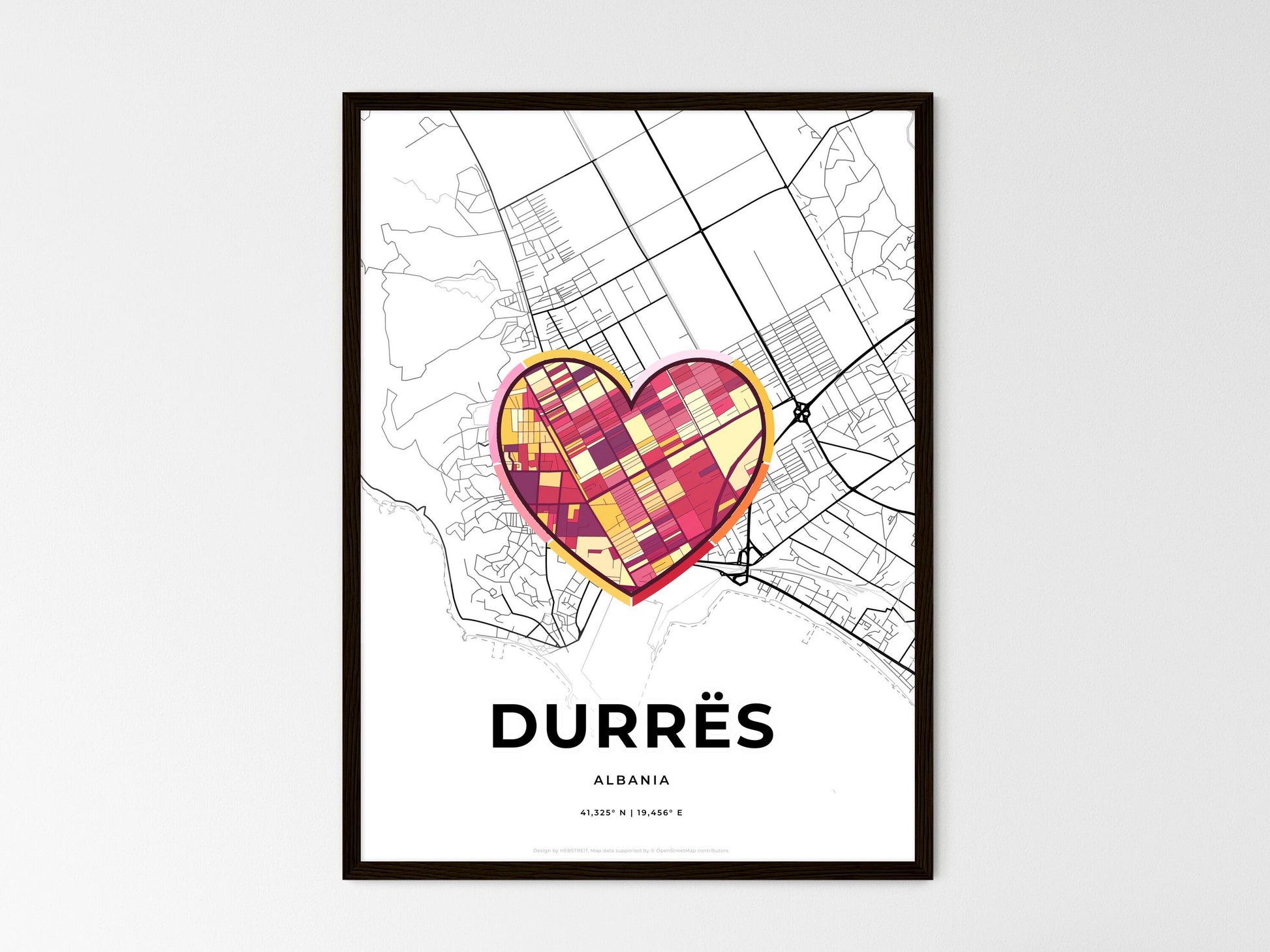 DURRËS ALBANIA minimal art map with a colorful icon. Where it all began, Couple map gift. Style 2