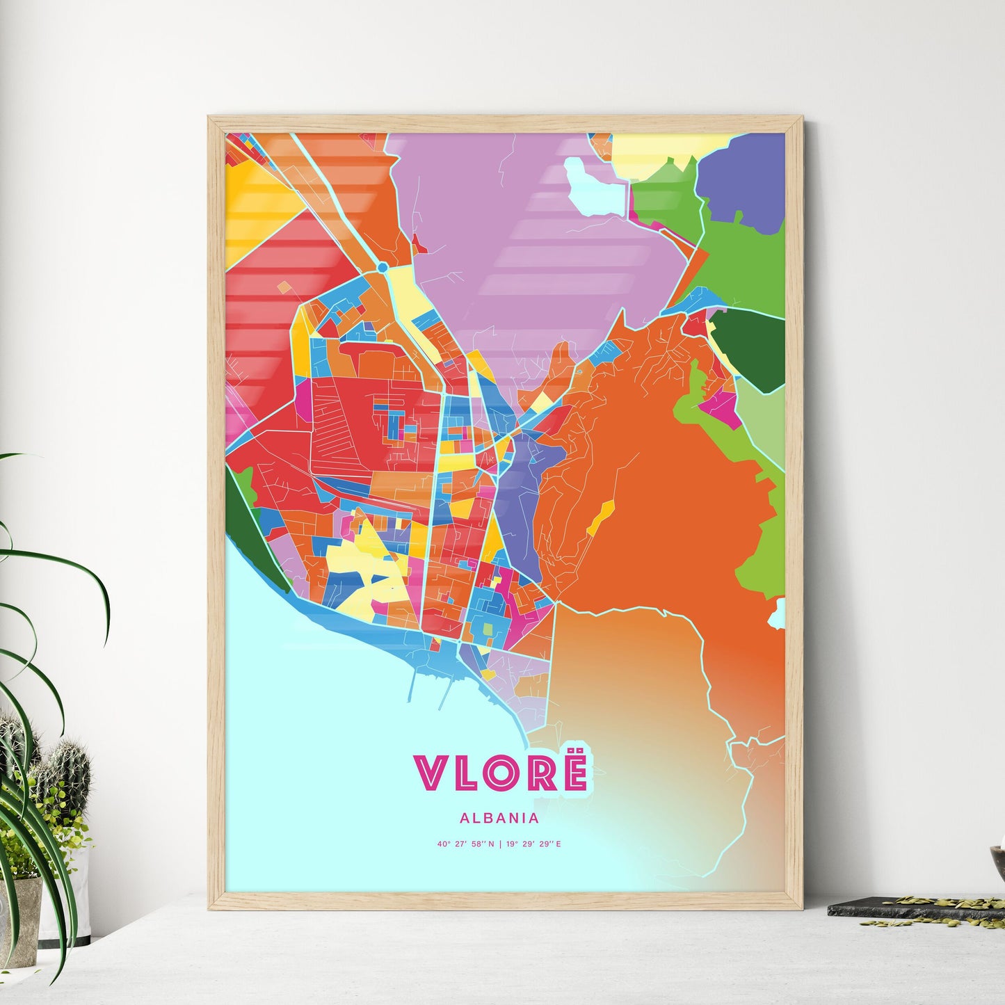 Colorful VLORË ALBANIA Fine Art Map Crazy Colors