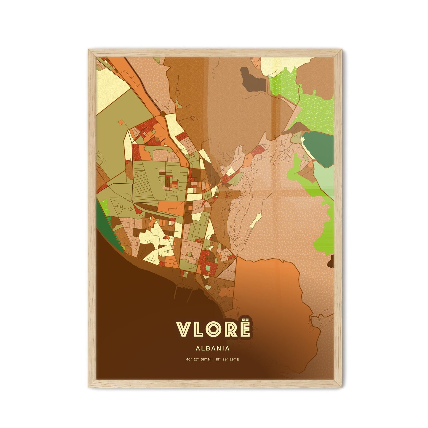 Colorful VLORË ALBANIA Fine Art Map Farmhouse