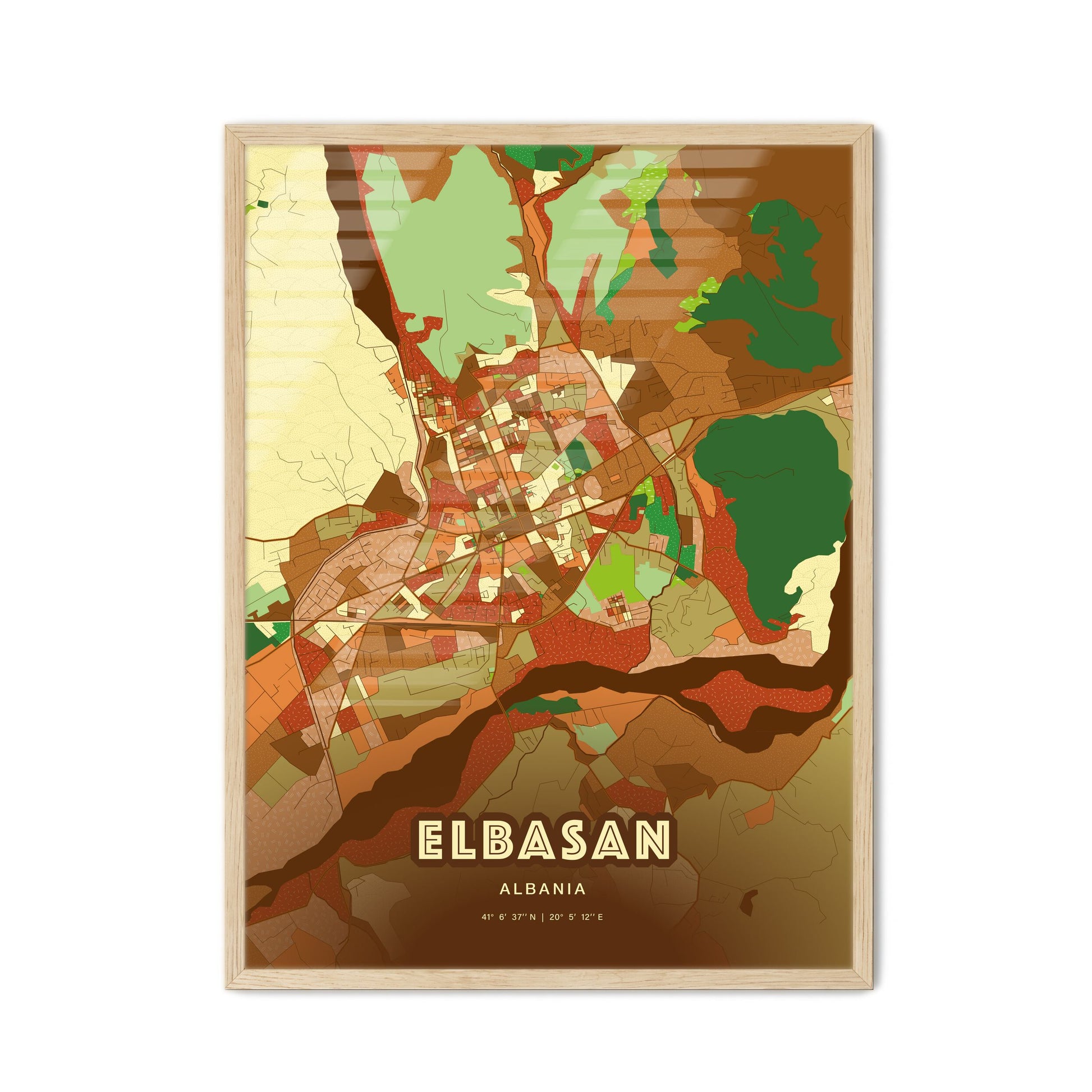 Colorful ELBASAN ALBANIA Fine Art Map Farmhouse