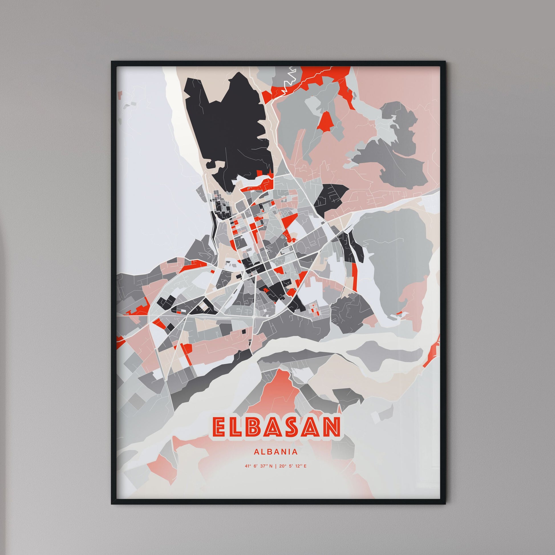 Colorful ELBASAN ALBANIA Fine Art Map Modern