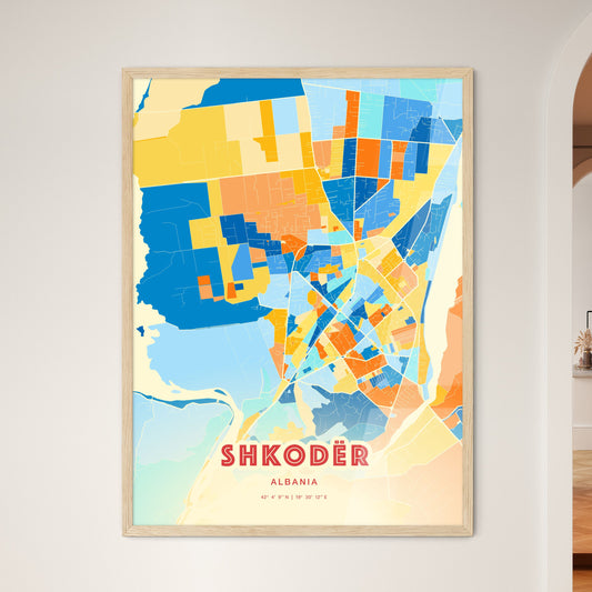 Colorful SHKODËR ALBANIA Fine Art Map Blue Orange