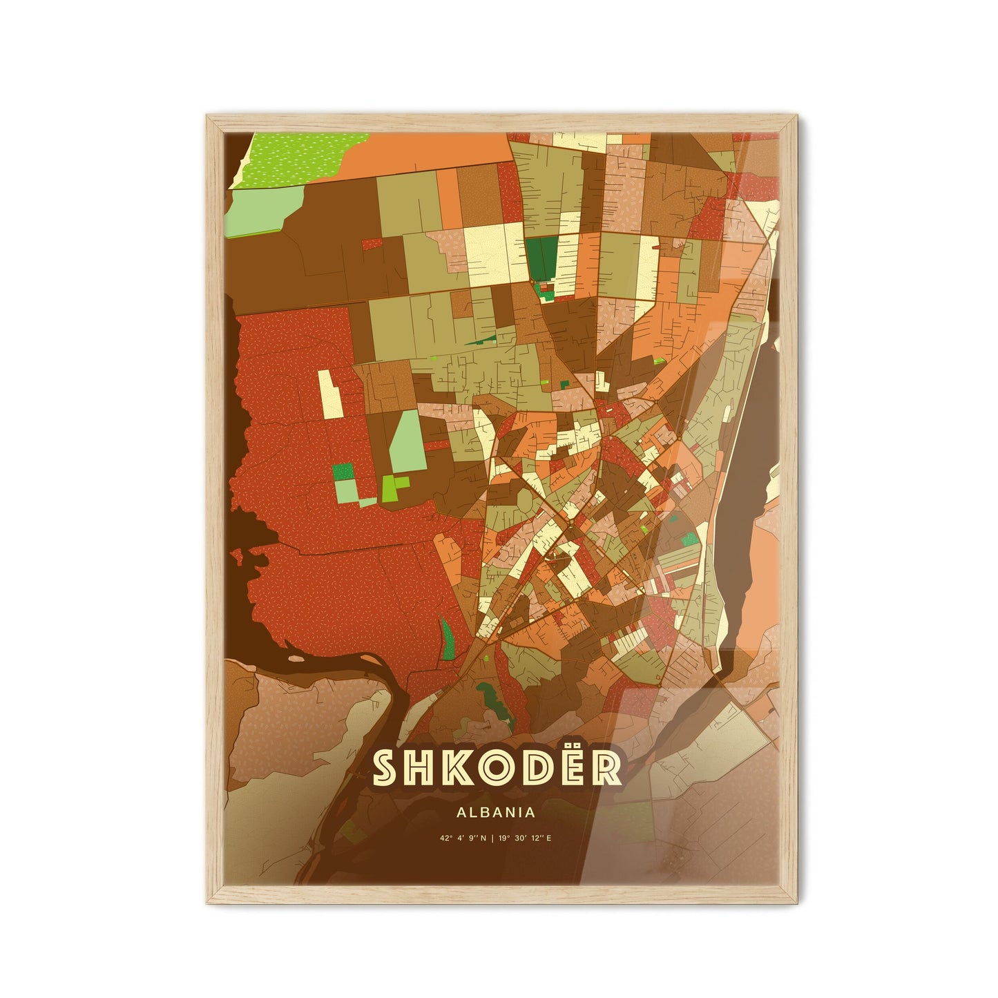 Colorful SHKODËR ALBANIA Fine Art Map Farmhouse