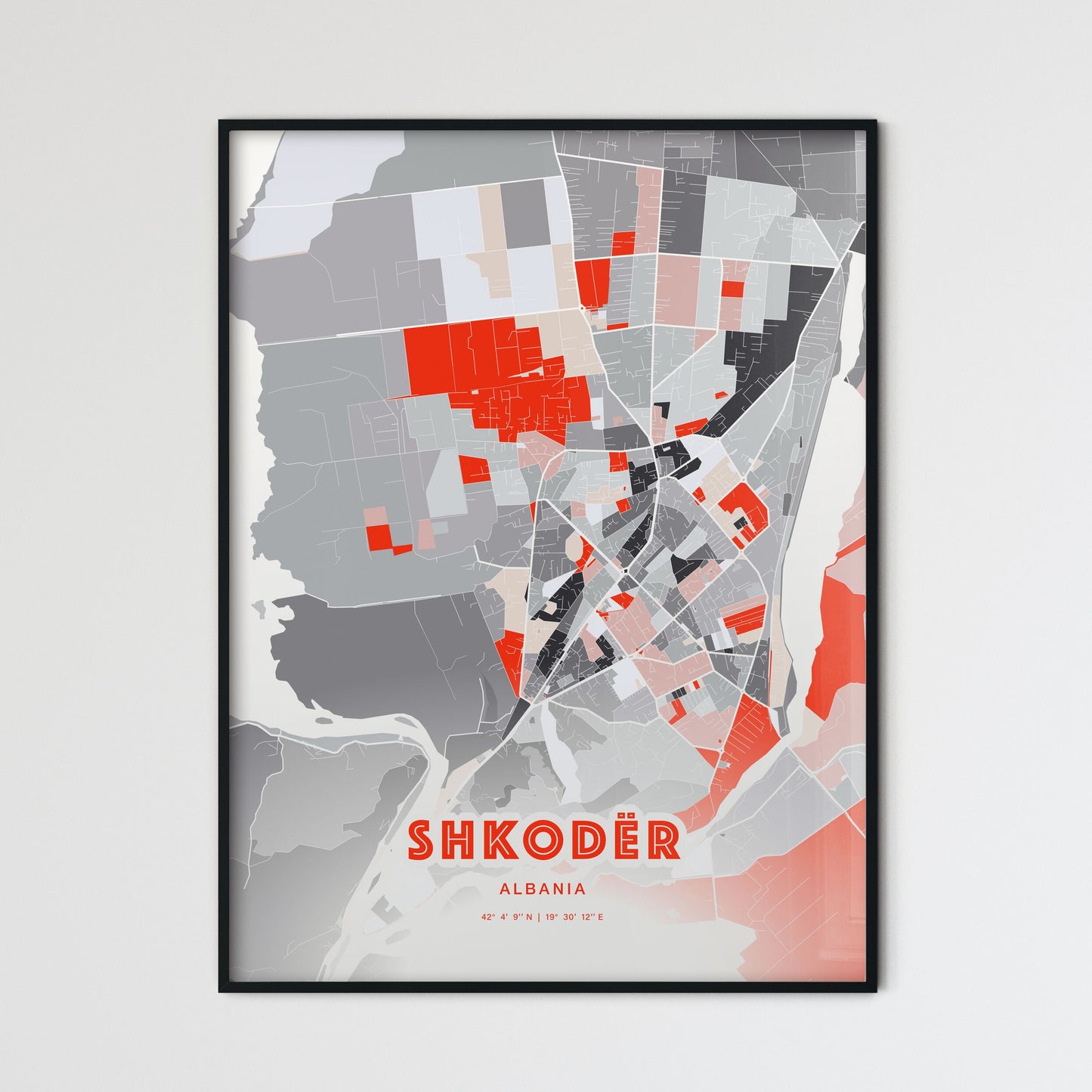 Colorful SHKODËR ALBANIA Fine Art Map Modern