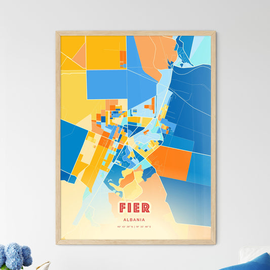 Colorful FIER ALBANIA Fine Art Map Blue Orange