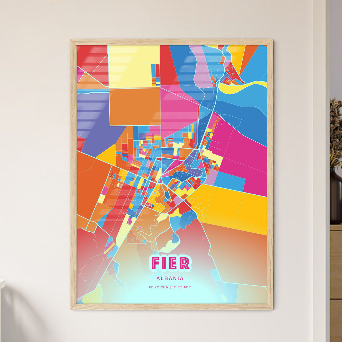 Colorful FIER ALBANIA Fine Art Map Crazy Colors
