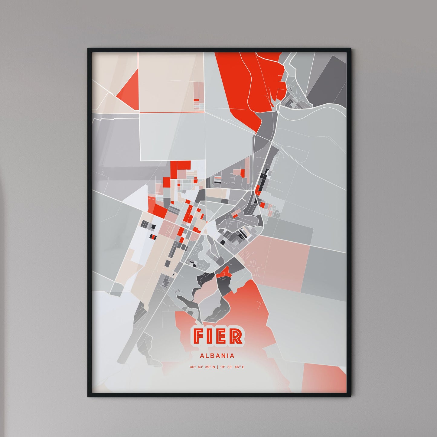 Colorful FIER ALBANIA Fine Art Map Modern