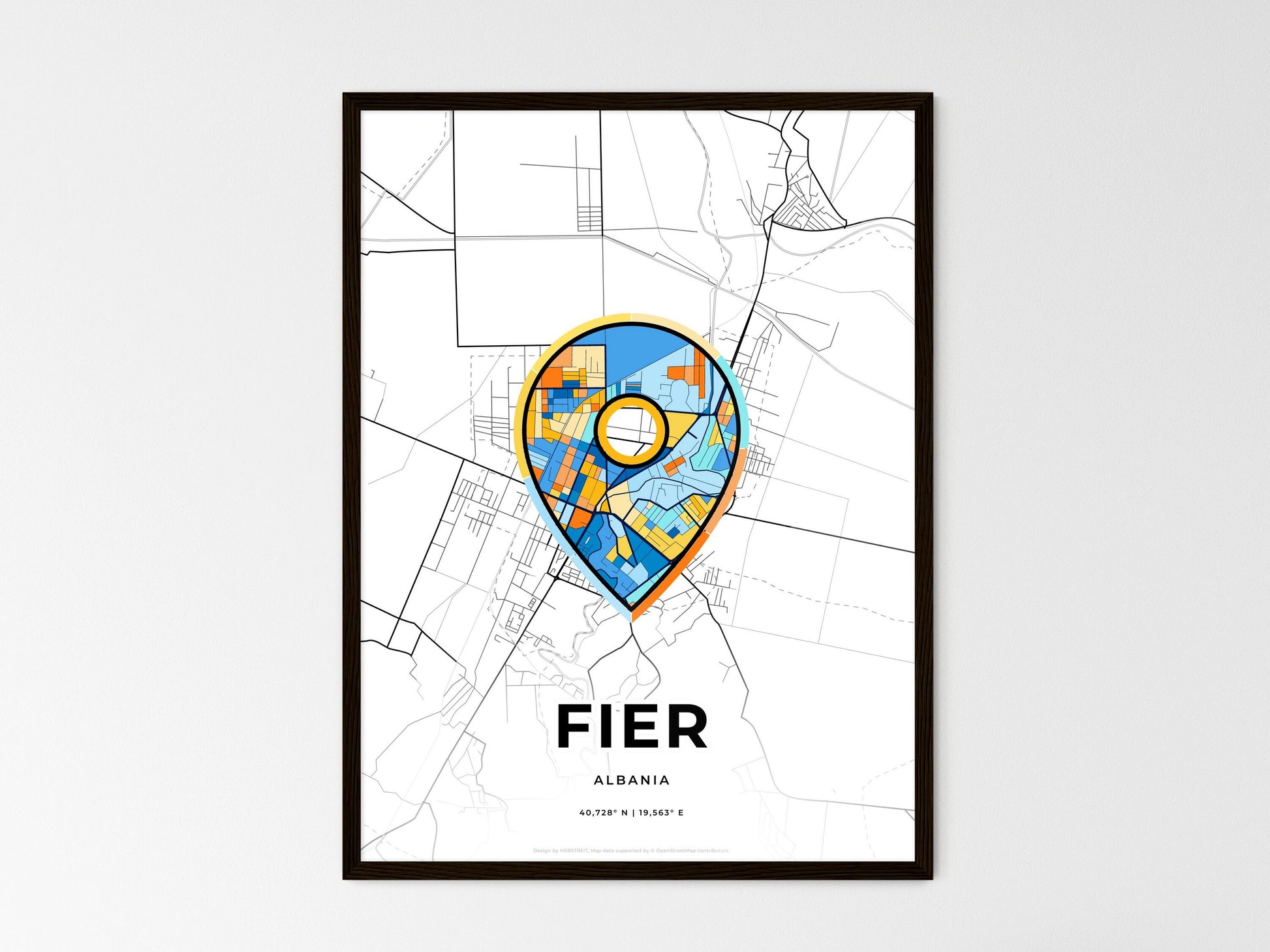 Fier Albania wedding art map with pointer icon