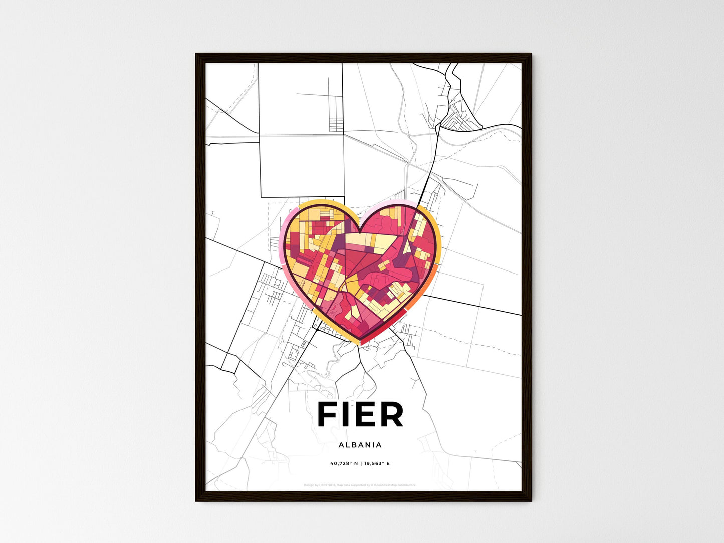Fier Albania wedding art map with heart icon