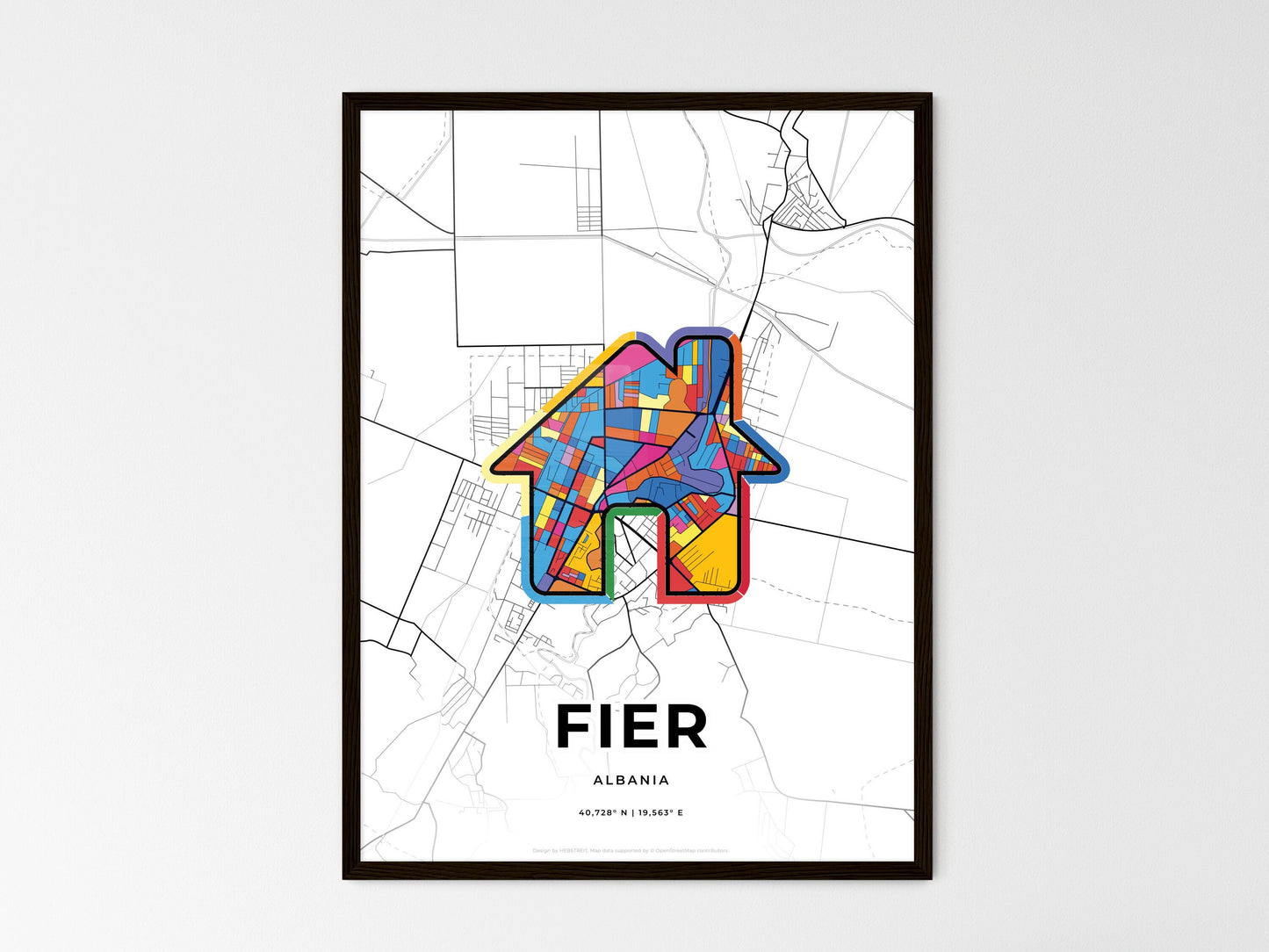Fier Albania wedding art map with home icon