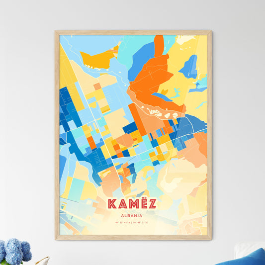 Colorful KAMËZ ALBANIA Fine Art Map Blue Orange