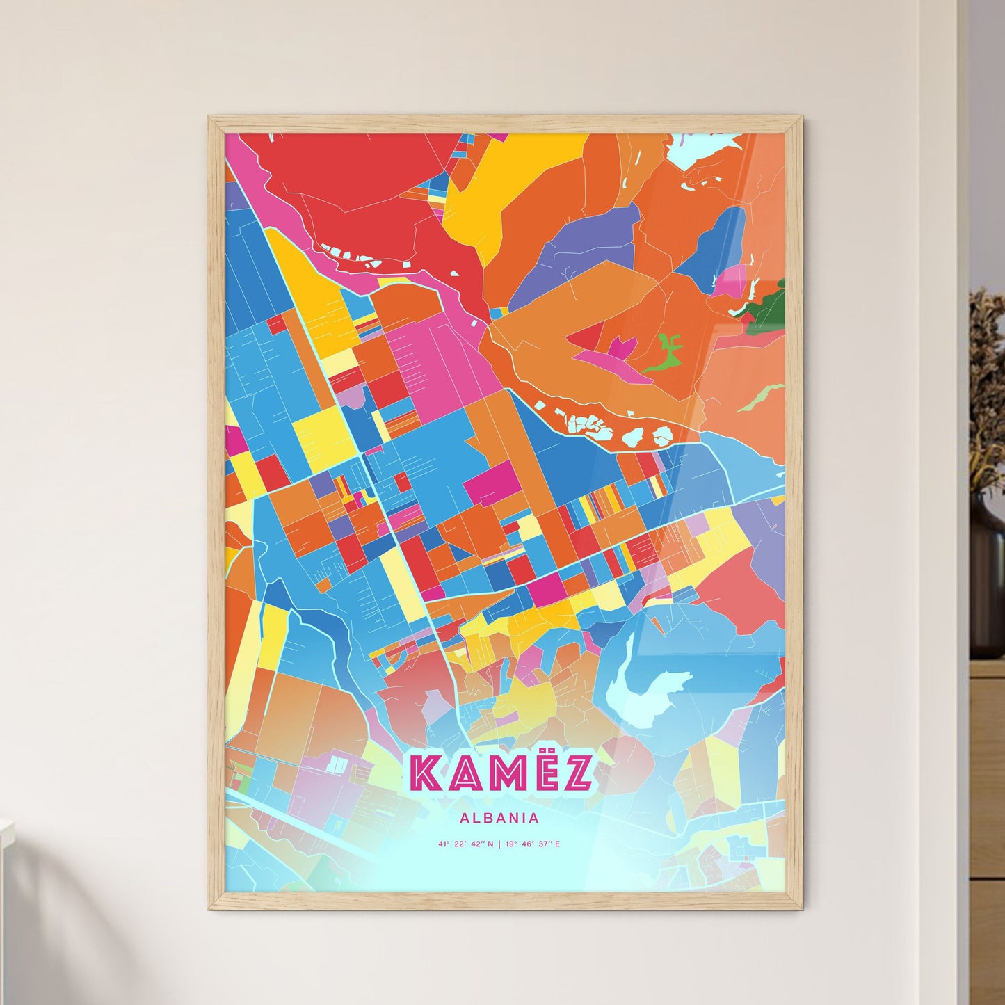 Colorful KAMËZ ALBANIA Fine Art Map Crazy Colors