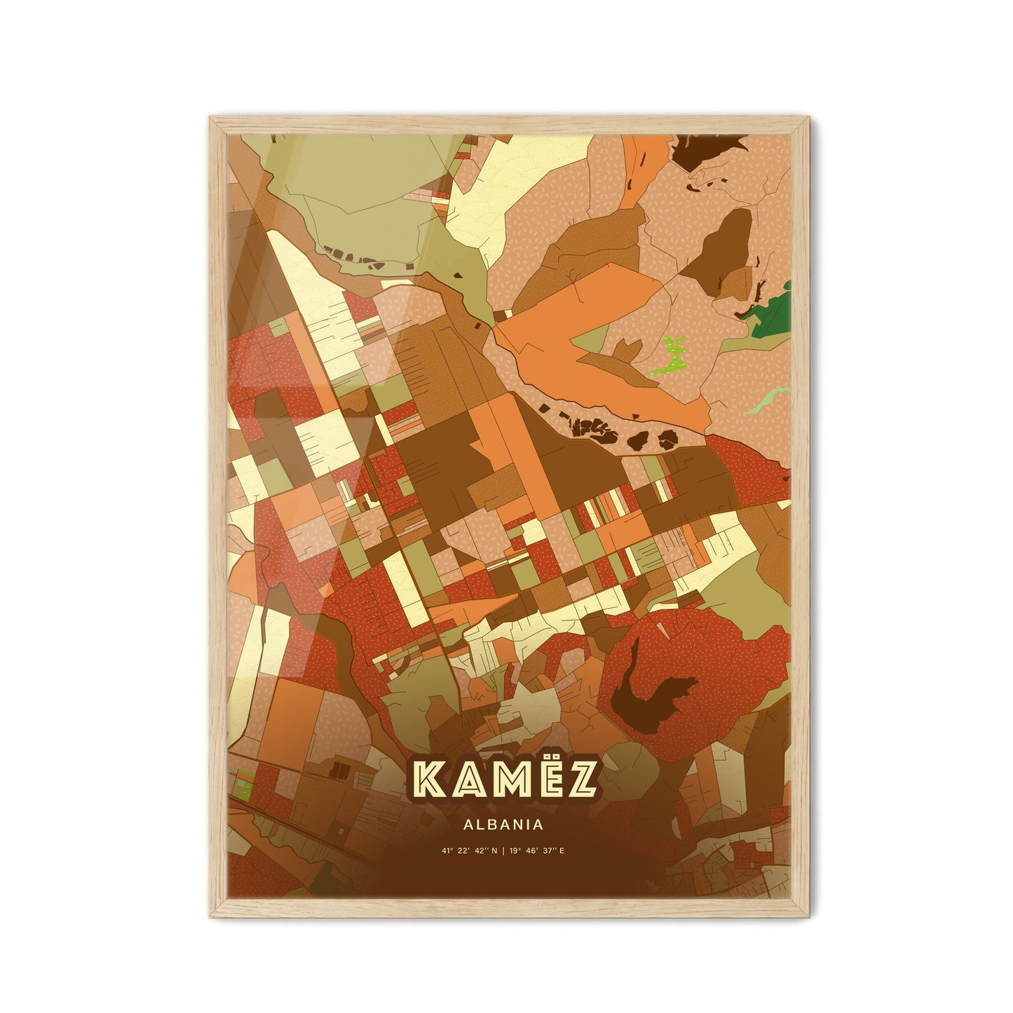 Colorful KAMËZ ALBANIA Fine Art Map Farmhouse