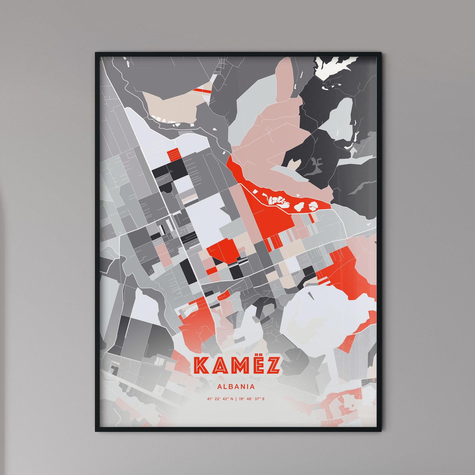 Colorful KAMËZ ALBANIA Fine Art Map Modern