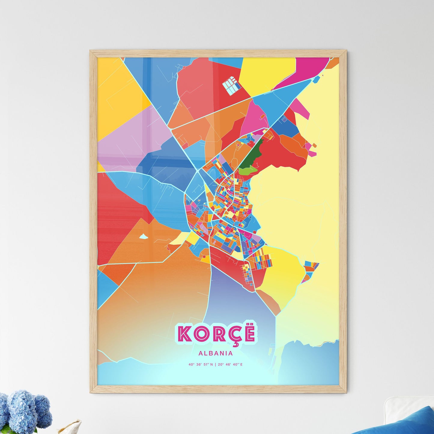 Colorful KORÇË ALBANIA Fine Art Map Crazy Colors