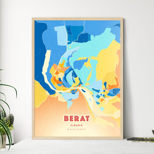 Colorful BERAT ALBANIA Fine Art Map Blue Orange