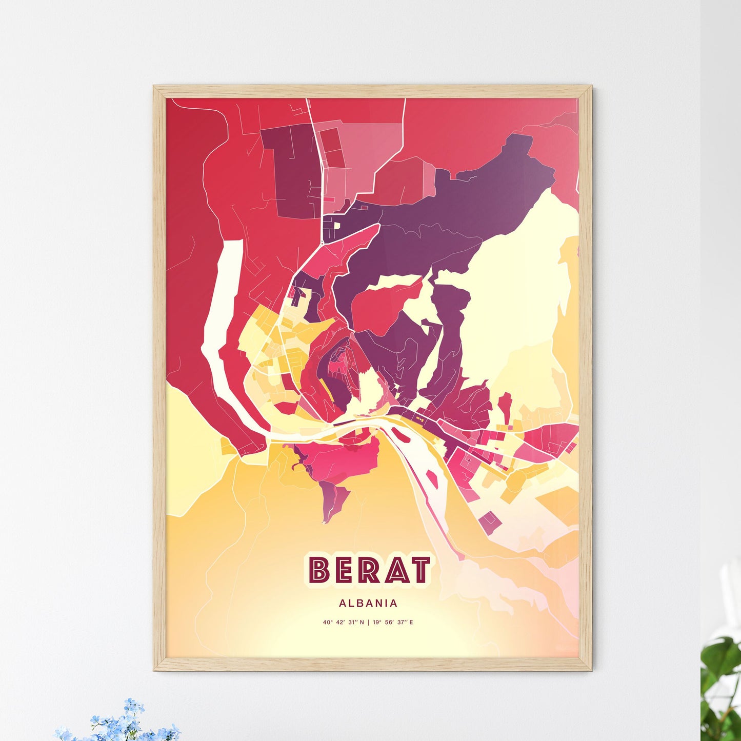 Colorful BERAT ALBANIA Fine Art Map Hot Red