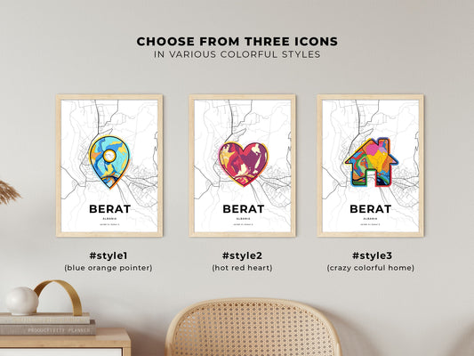 Berat Albania maps with colorful icons