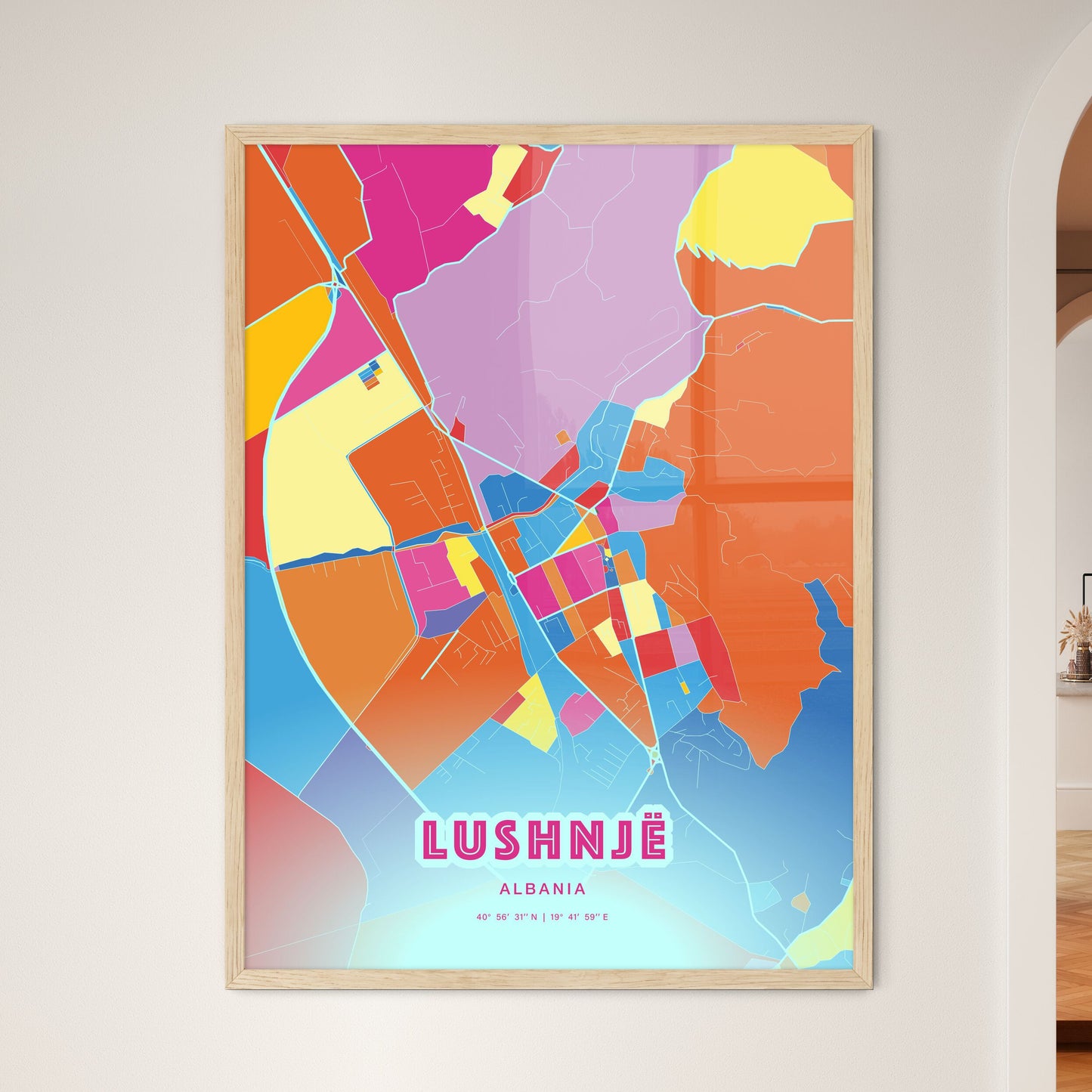 Colorful LUSHNJË ALBANIA Fine Art Map Crazy Colors