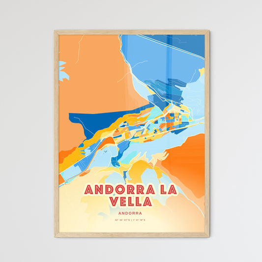 Colorful Andorra La Vella Andorra Fine Art Map Blue Orange