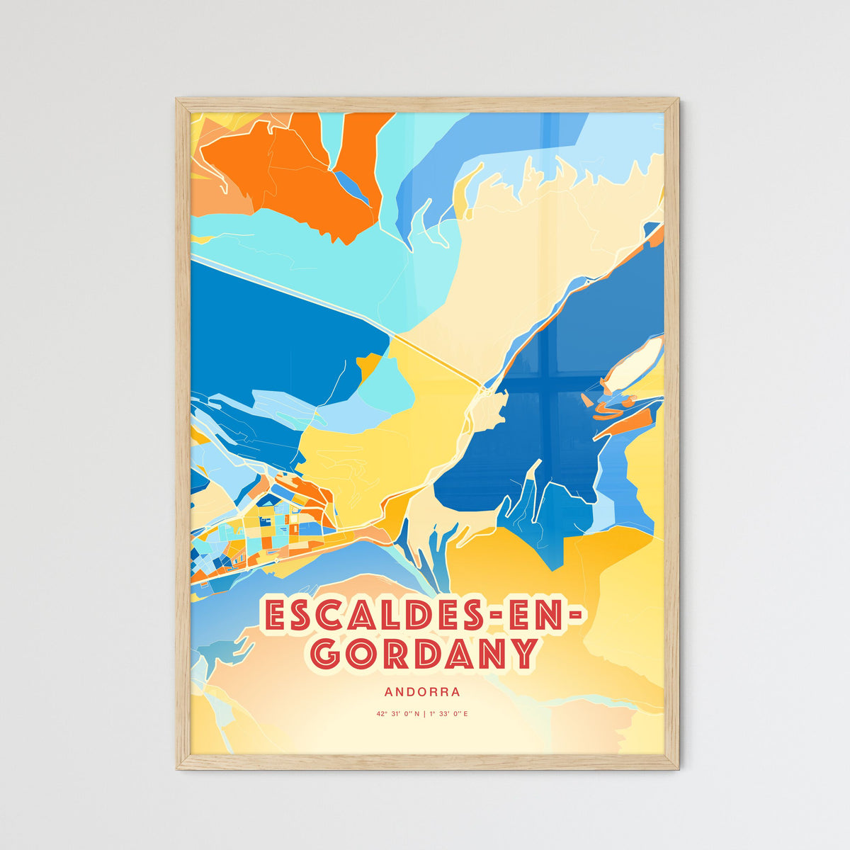 Colorful ESCALDES-ENGORDANY ANDORRA Fine Art Map Blue Orange